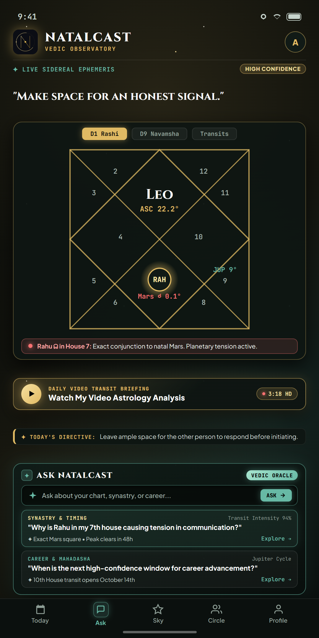 NatalCast Mobile App Transit Wheel Interface